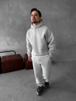 Мужской Базовый Теплый Серый Спортивный Костюм с Начесом (Толстовка + Штаны)