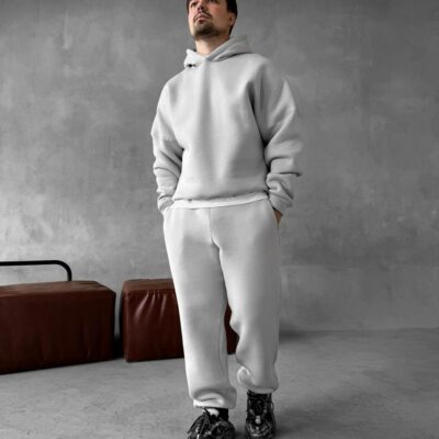 Мужской Базовый Теплый Серый Спортивный Костюм с Начесом (Толстовка + Штаны)