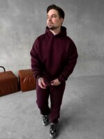 Мужской Базовый Теплый Бордовый Спортивный Костюм с Начесом (Толстовка + Штаны)