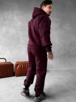 Мужской Базовый Теплый Бордовый Спортивный Костюм с Начесом (Толстовка + Штаны)