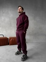 Мужской Базовый Теплый Бордовый Спортивный Костюм с Начесом (Толстовка + Штаны)