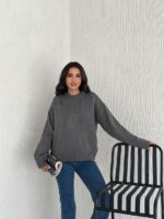 Женский Теплый Мягкий Графитовый Свитер Оверсайз - Трикотажный с Заниженной Линией Плеча