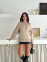 Женский Теплый Мягкий Свитер Мокко Оверсайз - Трикотажный с Заниженной Линией Плеча