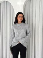 Женский Теплый Мягкий Серый Свитер Оверсайз - Трикотажный с Заниженной Линией Плеча