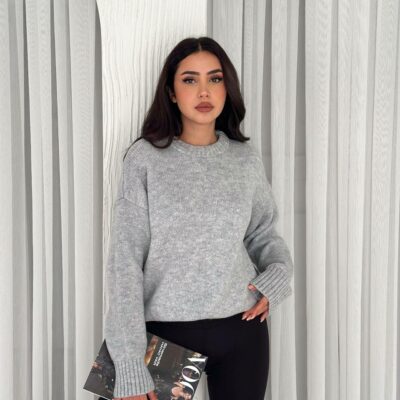Женский Теплый Мягкий Серый Свитер Оверсайз - Трикотажный с Заниженной Линией Плеча