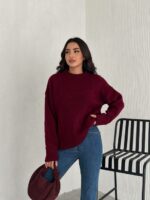 Женский Теплый Мягкий Бордовый Свитер Оверсайз - Трикотажный с Заниженной Линией Плеча