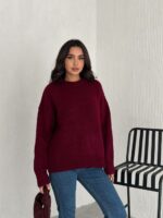 Женский Теплый Мягкий Бордовый Свитер Оверсайз - Трикотажный с Заниженной Линией Плеча