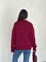 Женский Теплый Мягкий Бордовый Свитер Оверсайз - Трикотажный с Заниженной Линией Плеча