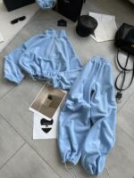 Женский Теплый Флисовый Голубой Костюм на Затяжках Кулисках - Кофта с Коротким Замком + Свободные Штаны