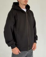 Мужская Утепленная Черная Зип Кофта Оверсайз - Трехнитка на Флисе