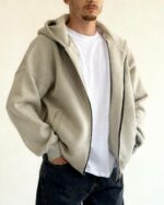 Мужская Утепленная Серая Зип Кофта Оверсайз - Трехнитка на Флисе