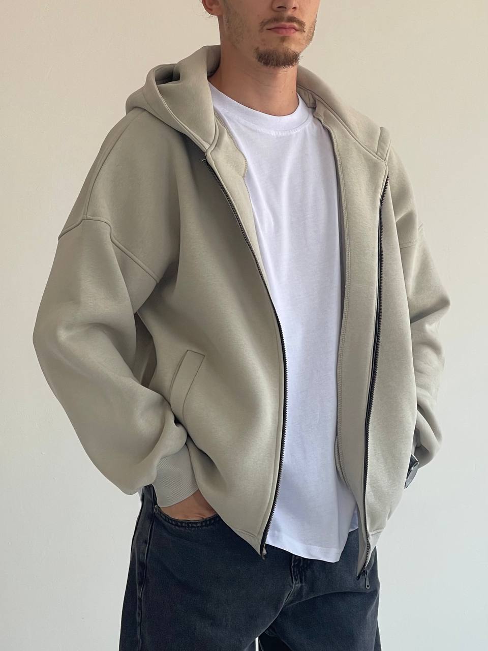 photo_2025-11-02_08-58-54 (2) Мужская Утепленная Серая Зип Кофта Оверсайз - Трехнитка на Флисе