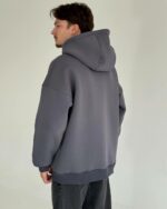 Мужская Утепленная Графитовая Зип Кофта Оверсайз - Трехнитка на Флисе