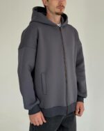 Мужская Утепленная Графитовая Зип Кофта Оверсайз - Трехнитка на Флисе