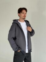 Мужская Утепленная Графитовая Зип Кофта Оверсайз - Трехнитка на Флисе