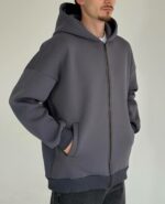 Мужская Утепленная Графитовая Зип Кофта Оверсайз - Трехнитка на Флисе