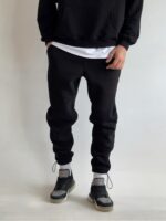 Мужские Утепленные Черные Спортивные Штаны на Флисе - Базовые Джоггеры с Затяжками