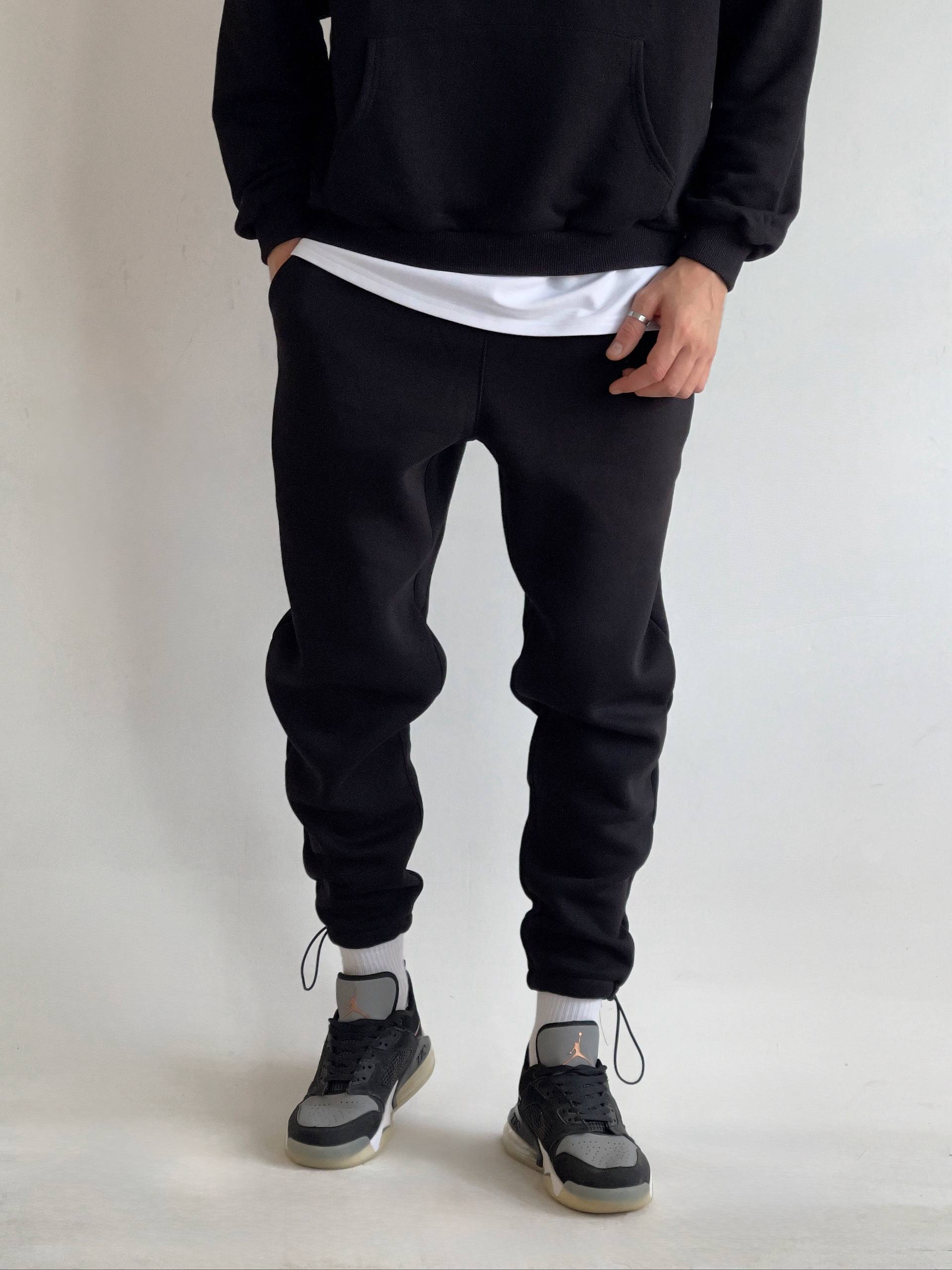 photo_2025-11-02_09-39-10 Мужские Утепленные Черные Спортивные Штаны на Флисе - Базовые Джоггеры с Затяжками