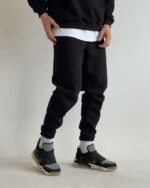 Мужские Утепленные Черные Спортивные Штаны на Флисе - Базовые Джоггеры с Затяжками