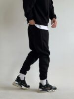 Мужские Утепленные Черные Спортивные Штаны на Флисе - Базовые Джоггеры с Затяжками