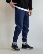 Мужские Утепленные Темно-Синие Спортивные Штаны на Флисе - Базовые Джоггеры с Затяжками