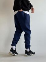 Мужские Утепленные Темно-Синие Спортивные Штаны на Флисе - Базовые Джоггеры с Затяжками