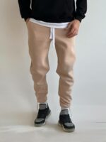 Мужские Утепленные Бежевые Спортивные Штаны на Флисе - Базовые Джоггеры с Затяжками