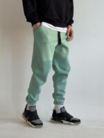 Мужские Утепленные Мятные Спортивные Штаны на Флисе - Базовые Джоггеры с Затяжками