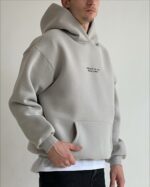 Мужское Утепленное Серое Худи Оверсайз - Толстовка на Флисе