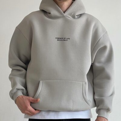 Мужское Утепленное Серое Худи Оверсайз - Толстовка на Флисе