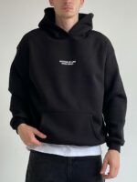 Мужское Утепленное Черное Худи Оверсайз - Толстовка на Флисе