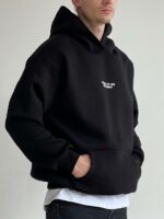 Мужское Утепленное Черное Худи Оверсайз - Толстовка на Флисе