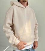 Мужское Утепленное Бежевое Худи Оверсайз - Толстовка на Флисе