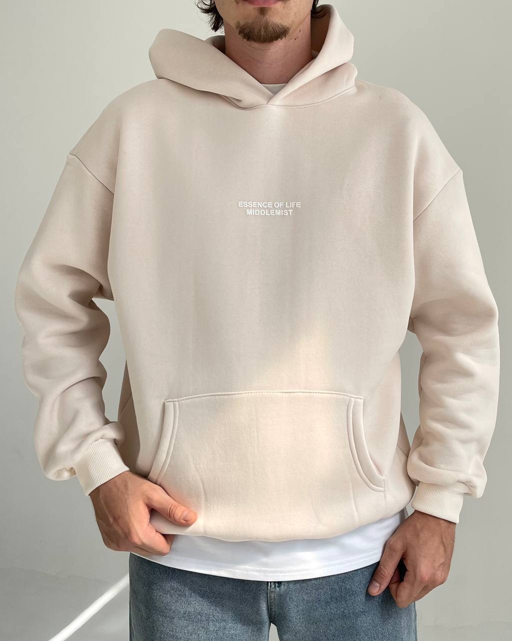 photo_2025-11-02_11-13-52 Мужское Утепленное Бежевое Худи Оверсайз - Толстовка на Флисе