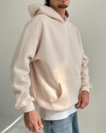 Мужское Утепленное Бежевое Худи Оверсайз - Толстовка на Флисе