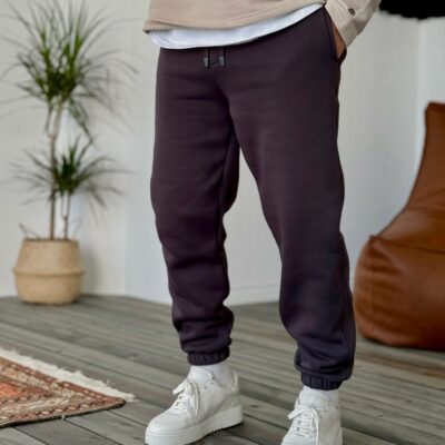 Мужские Утепленные Коричневые Спортивные Штаны Джоггеры - Свободного Кроя на Флисе