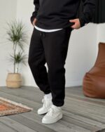 Мужские Утепленные Черные Спортивные Штаны Джоггеры - Свободного Кроя на Флисе