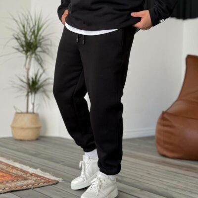 Мужские Утепленные Черные Спортивные Штаны Джоггеры - Свободного Кроя на Флисе