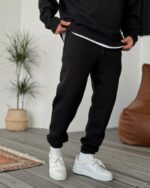 Мужские Утепленные Черные Спортивные Штаны Джоггеры - Свободного Кроя на Флисе
