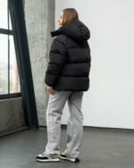 Женская Зимняя Черная Объемная Дутая Куртка - Стеганый Пуховик Дутик с Капюшоном