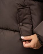 Женская Зимняя Коричневая Объемная Дутая Куртка - Стеганый Пуховик Дутик с Капюшоном