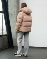 Женская Зимняя Бежевая Объемная Дутая Куртка - Стеганый Пуховик Дутик с Капюшоном