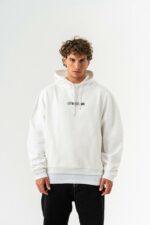 Мужское Хлопковое Белое Худи Оверсайз Надпись на Спине