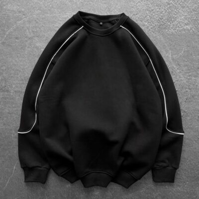 Мужской Черный Свитшот Реглан Оверсайз с Кантом