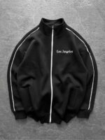 Мужская Черная Кофта Зипка Оверсайз с Кантом - Зип Худи на Молнии