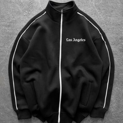 Мужская Черная Кофта Зипка Оверсайз с Кантом - Зип Худи на Молнии