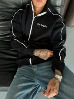 Мужская Черная Кофта Зипка Оверсайз с Кантом - Зип Худи на Молнии