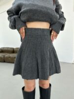 Женский Графитовый Костюм Двойка - Свитер Оверсайз + Юбка Клеш Мини