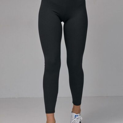 Женские Базовые Черные Лосины Леггинсы в Рубчик - Утепленные на Флисе