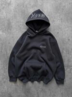 Мужское Базовое Графитовое Худи Оверсайз с Принтом на Капюшоне - Утепленное на Флисе